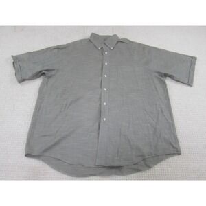 Mens Shirt Large Green Micro Check Green Button Down Short Sleeve Cotton‎